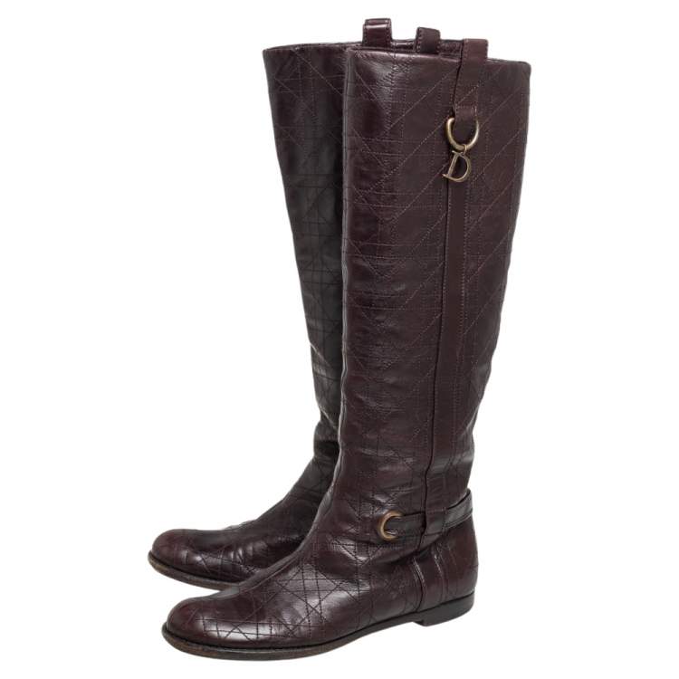 Pre Owned Dior Burgundy Cannage Leather Knee Length  Boots Size 39
