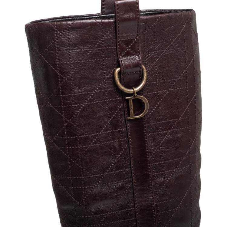 Pre Owned Dior Burgundy Cannage Leather Knee Length  Boots Size 39