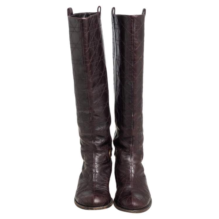 Pre Owned Dior Burgundy Cannage Leather Knee Length  Boots Size 39