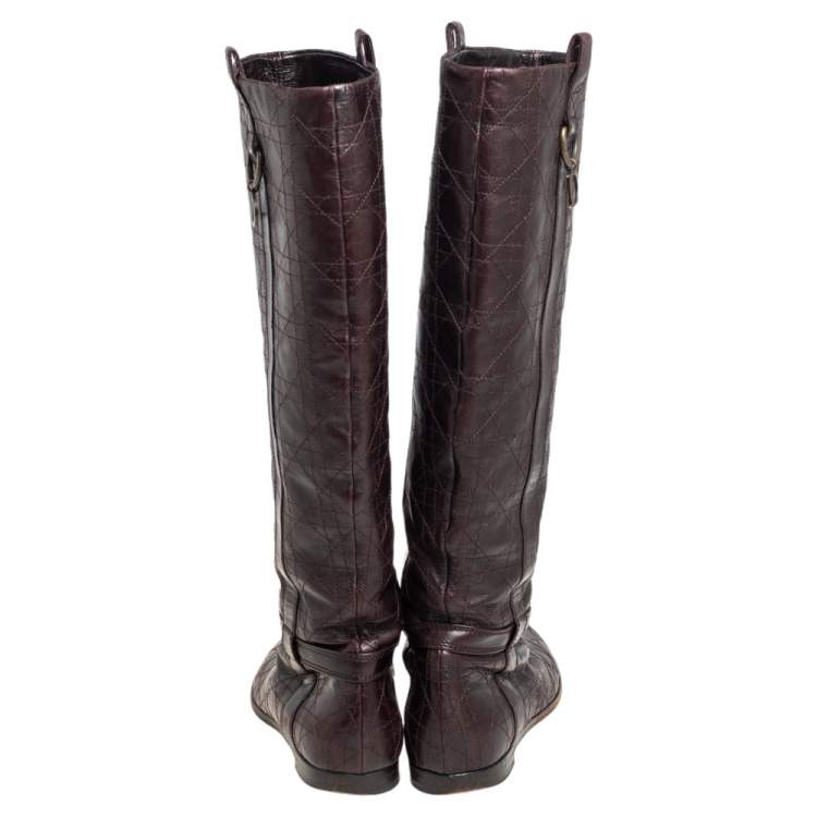 Pre Owned Dior Burgundy Cannage Leather Knee Length  Boots Size 39