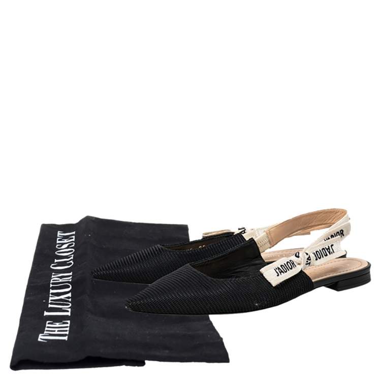 مملوكة مسبقًا Dior Black Technical Fabric And J'adior Ribbon Pointed Toe Slingback Flats Size 38