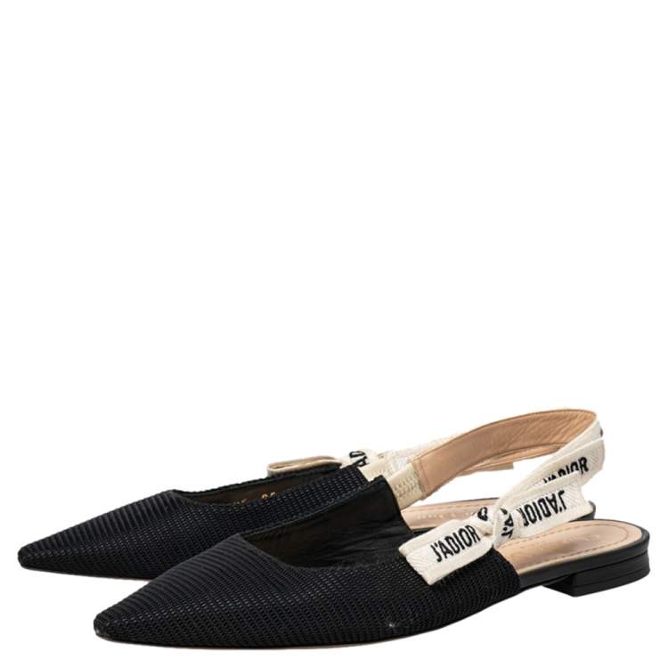 مملوكة مسبقًا Dior Black Technical Fabric And J'adior Ribbon Pointed Toe Slingback Flats Size 38