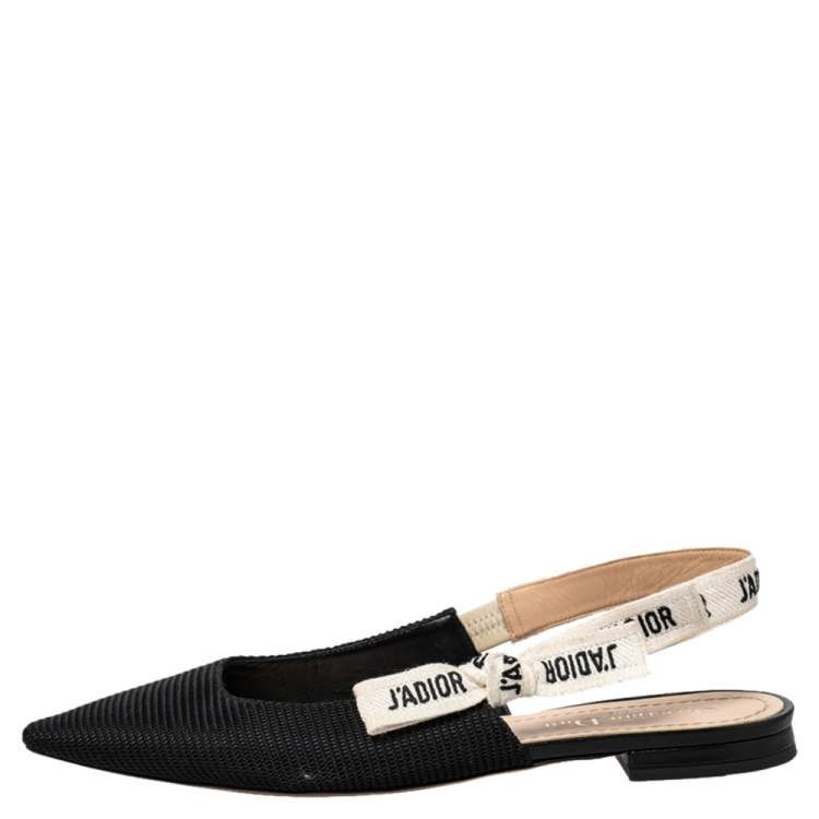 مملوكة مسبقًا Dior Black Technical Fabric And J'adior Ribbon Pointed Toe Slingback Flats Size 38