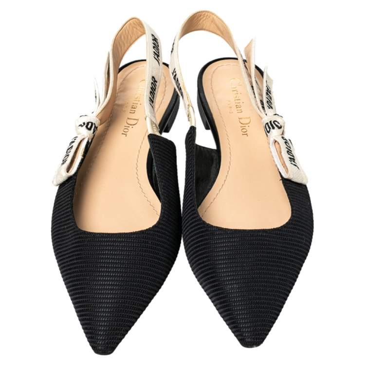 مملوكة مسبقًا Dior Black Technical Fabric And J'adior Ribbon Pointed Toe Slingback Flats Size 38