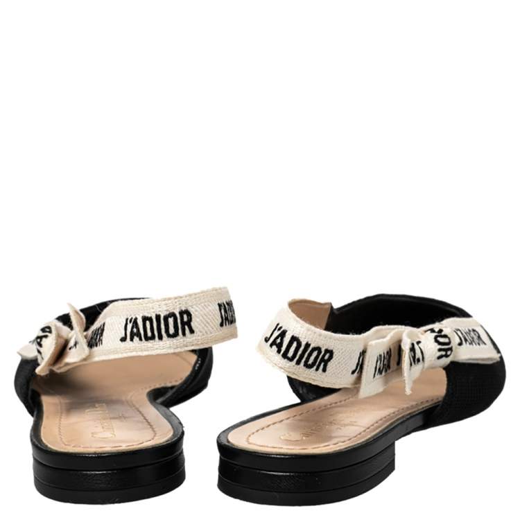 مملوكة مسبقًا Dior Black Technical Fabric And J'adior Ribbon Pointed Toe Slingback Flats Size 38