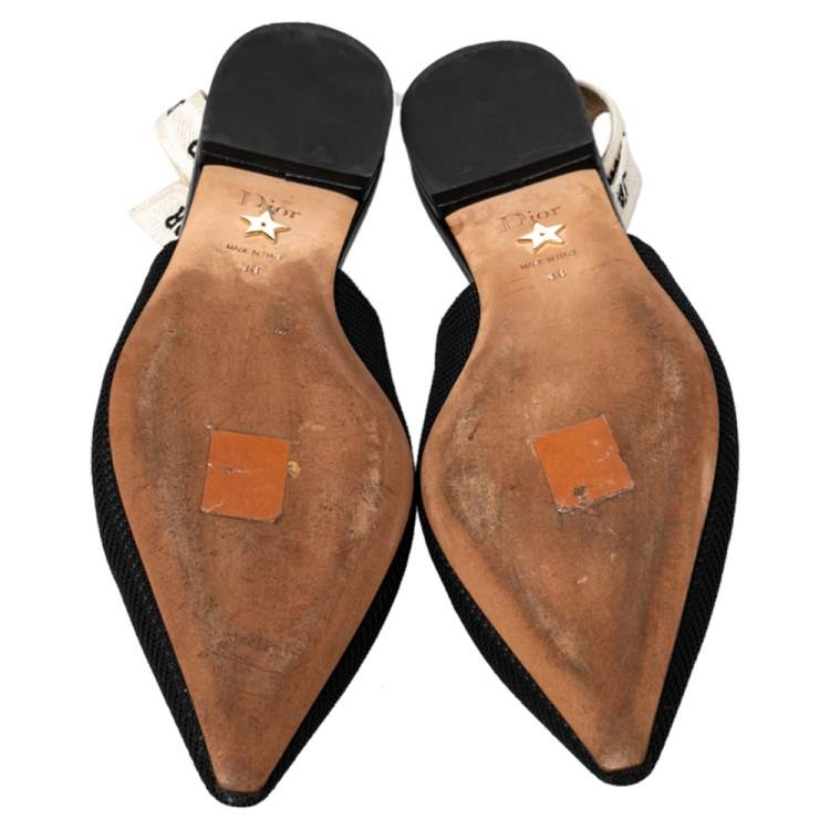 مملوكة مسبقًا Dior Black Technical Fabric And J'adior Ribbon Pointed Toe Slingback Flats Size 38