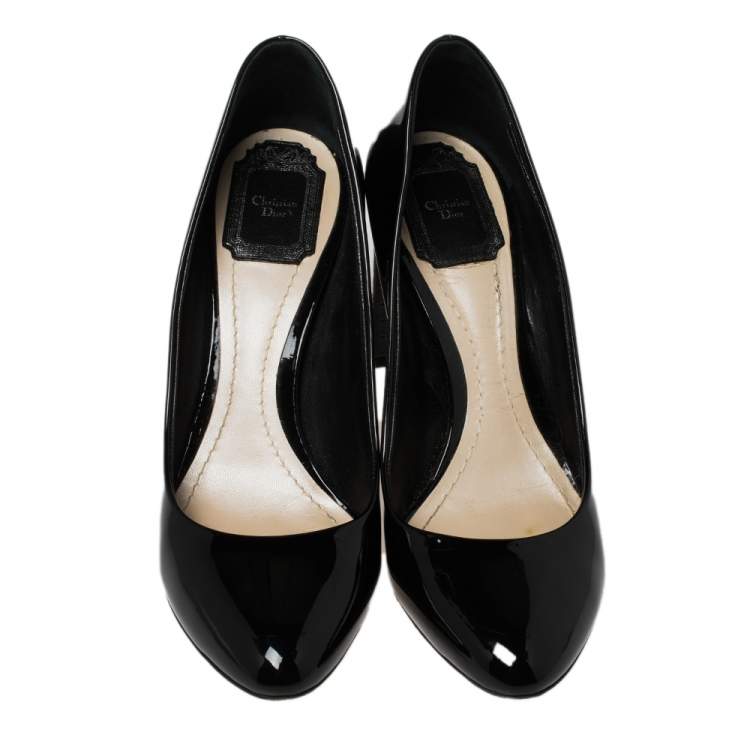 Pre Owned  Dior Black Patent Leather Cannage Block Heel Pumps Size 38