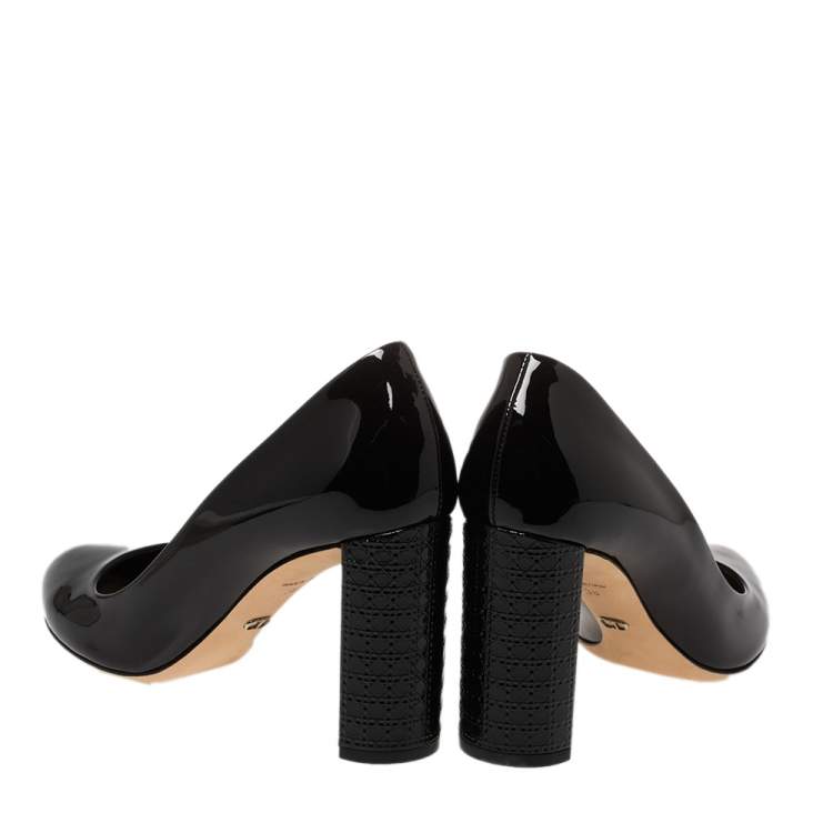 Pre Owned  Dior Black Patent Leather Cannage Block Heel Pumps Size 38