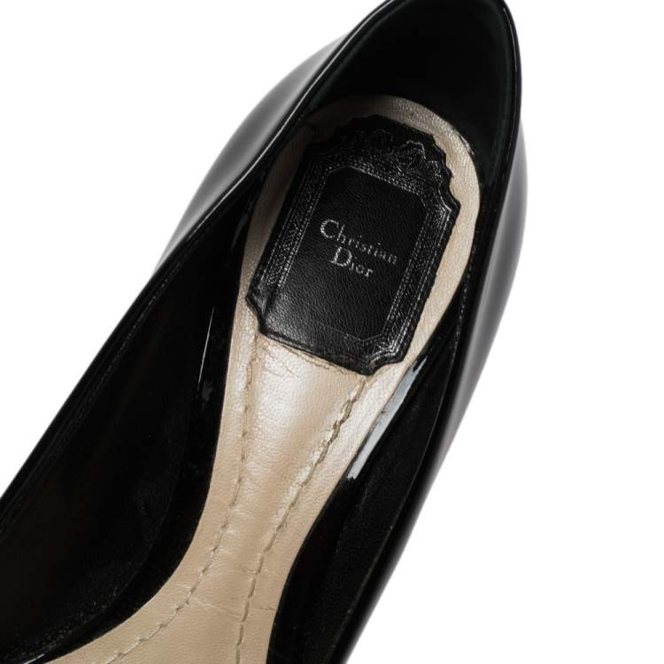 Pre Owned  Dior Black Patent Leather Cannage Block Heel Pumps Size 38
