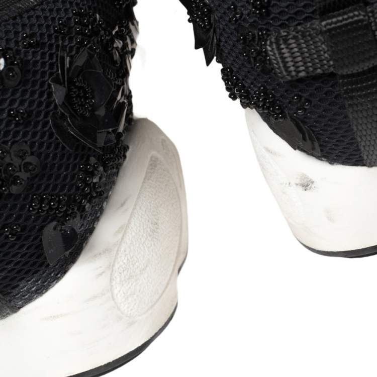 Pre Owned Dior Black Mesh Crystal Embellished Fusion Sneakers Size 40