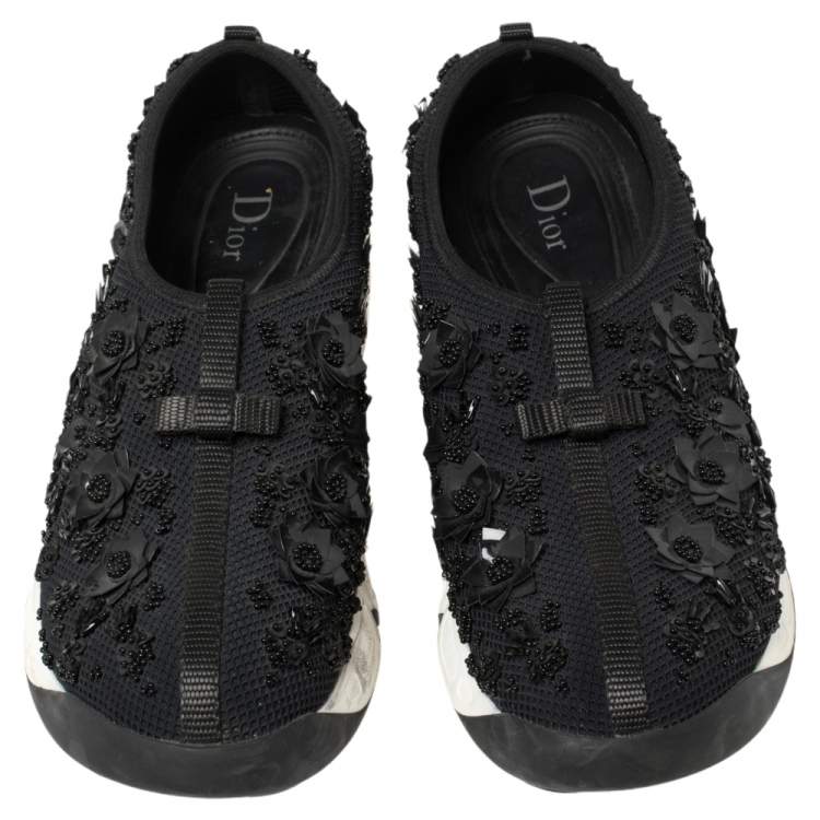 Pre Owned Dior Black Mesh Crystal Embellished Fusion Sneakers Size 40