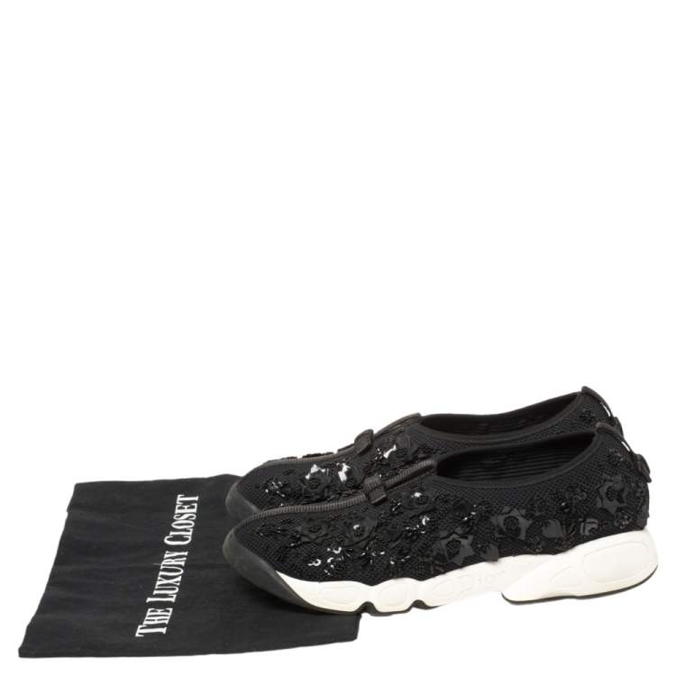 Pre Owned Dior Black Mesh Crystal Embellished Fusion Sneakers Size 40