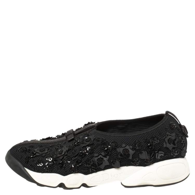Pre Owned Dior Black Mesh Crystal Embellished Fusion Sneakers Size 40