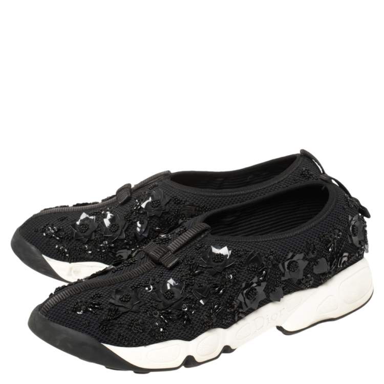 Pre Owned Dior Black Mesh Crystal Embellished Fusion Sneakers Size 40