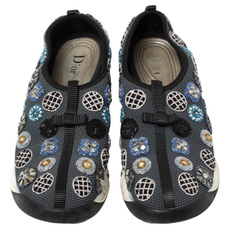 Pre Owned Dior Grey Mesh and Fabric Fusion Slip On Sneakers Size 39