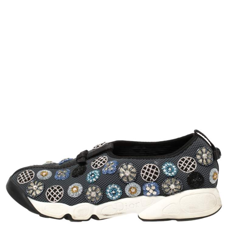 Pre Owned Dior Grey Mesh and Fabric Fusion Slip On Sneakers Size 39
