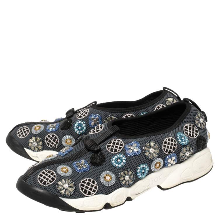 Pre Owned Dior Grey Mesh and Fabric Fusion Slip On Sneakers Size 39