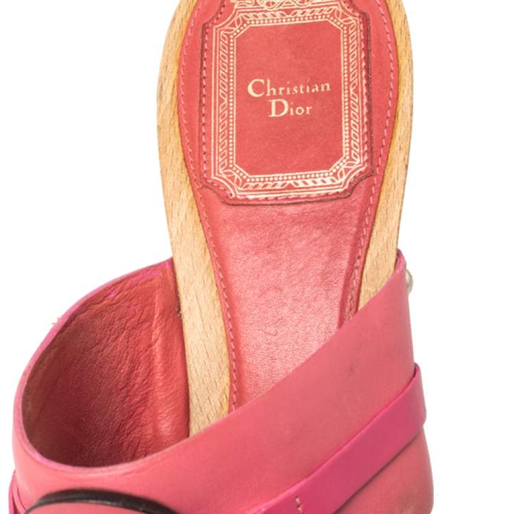 Pre Owned Dior Pink Leather Logo Embellished Slide Sandals Size 37.5
