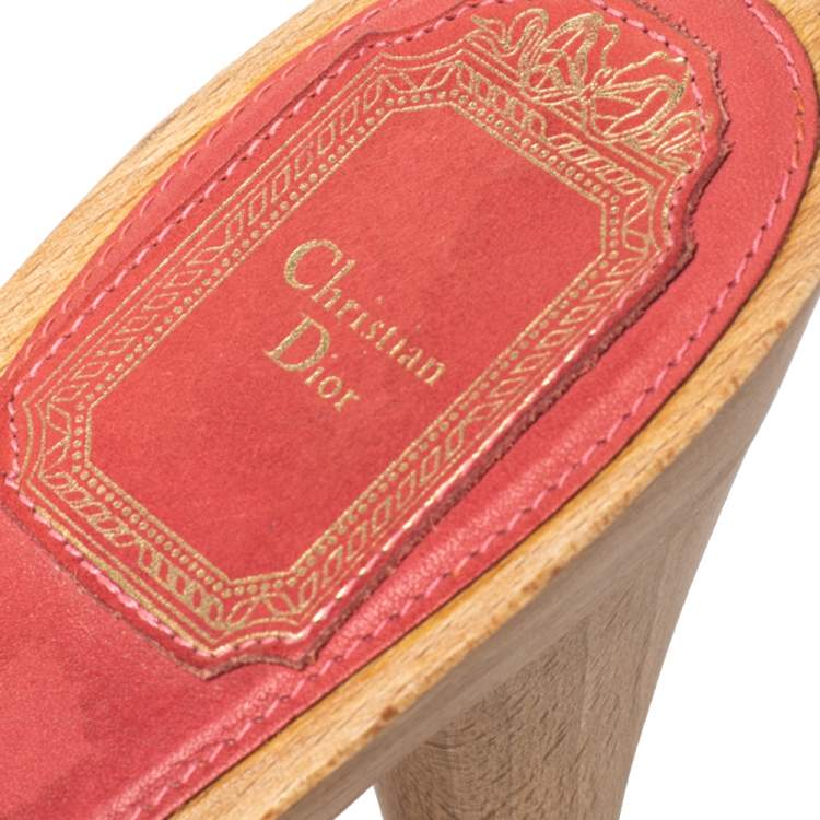Pre Owned Dior Pink Leather Logo Embellished Slide Sandals Size 37.5