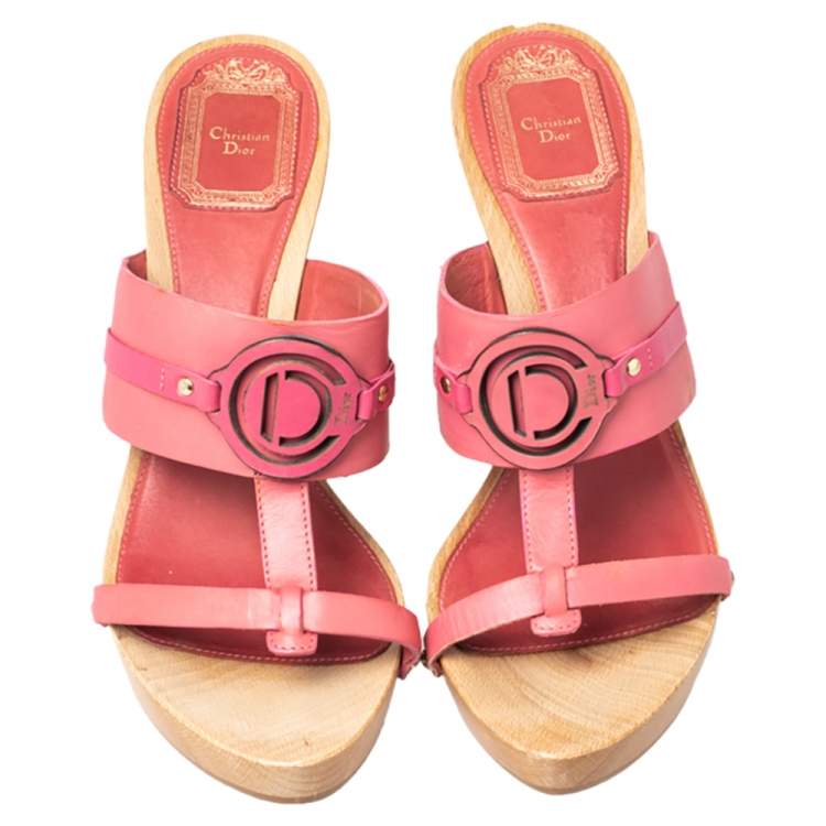Pre Owned Dior Pink Leather Logo Embellished Slide Sandals Size 37.5