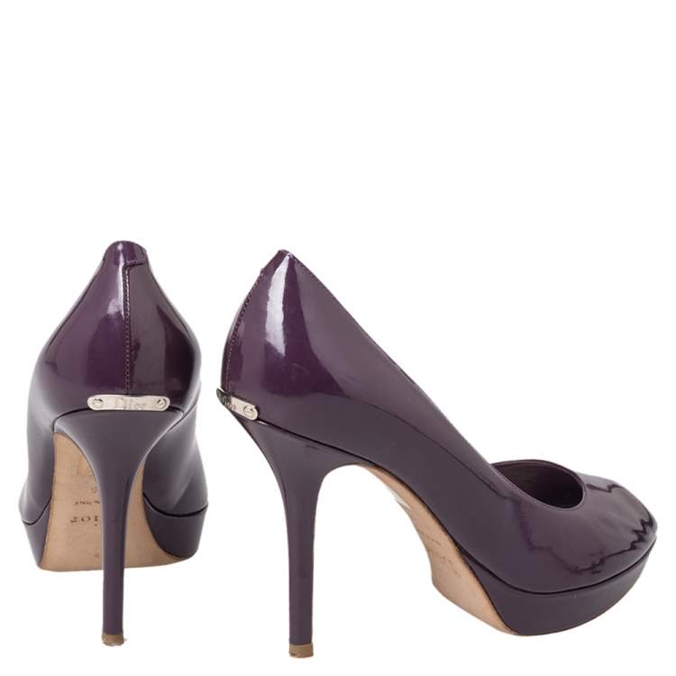 Pre Owned Dior Purple Patent Leather Peep Toe Pumps Size 39