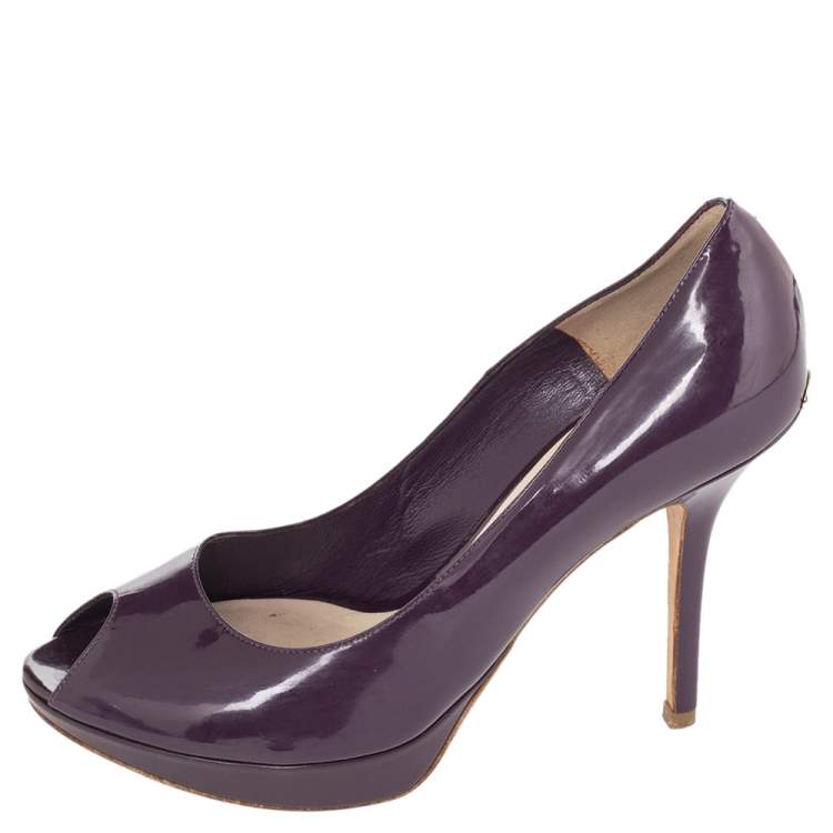 Pre Owned Dior Purple Patent Leather Peep Toe Pumps Size 39