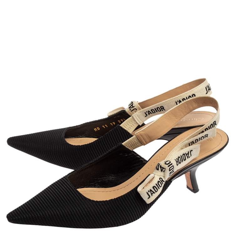 Pre Owned Dior Black Technical Canvas Pointed Toe J'Adior Slingback Sandals Size 39.5