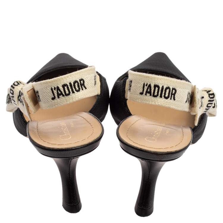 Pre Owned Dior Black Technical Canvas Pointed Toe J'Adior Slingback Sandals Size 39.5