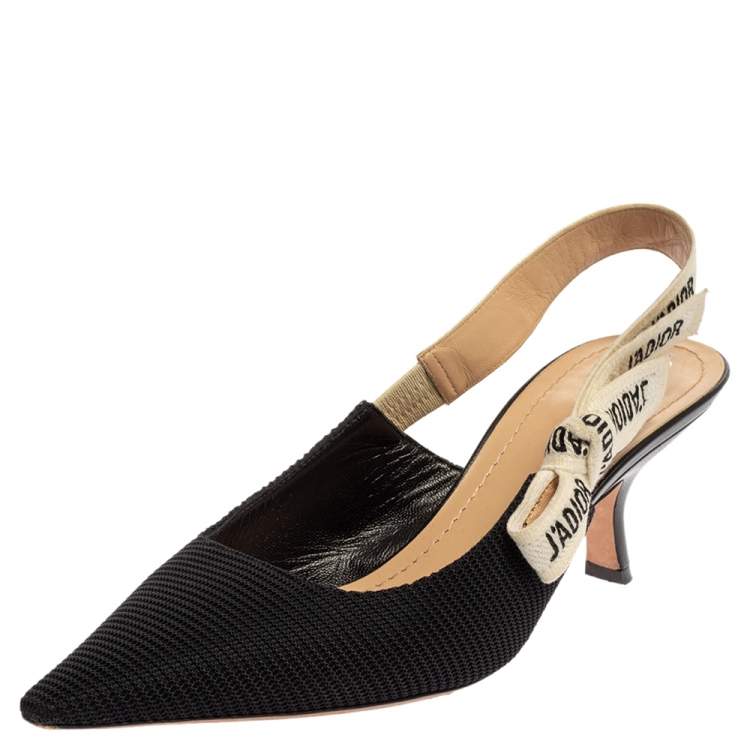 Pre Owned Dior Black Technical Canvas Pointed Toe J'Adior Slingback Sandals Size 39.5