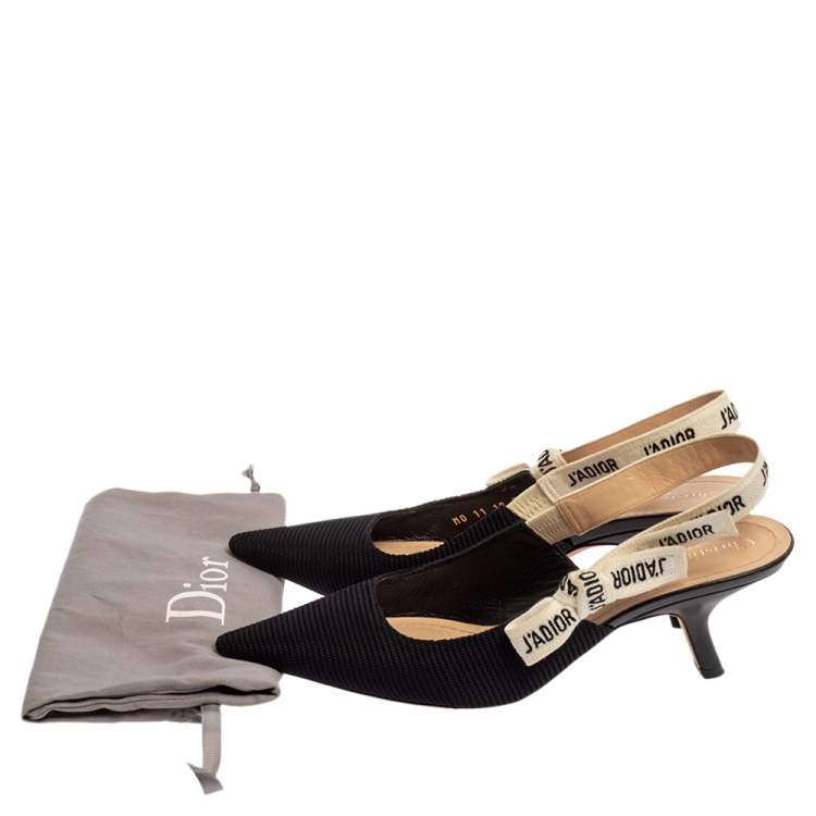 Pre Owned Dior Black Technical Canvas Pointed Toe J'Adior Slingback Sandals Size 39.5