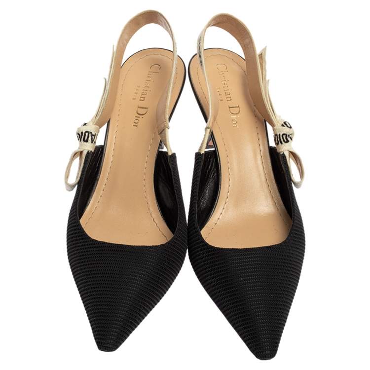 Pre Owned Dior Black Technical Canvas Pointed Toe J'Adior Slingback Sandals Size 39.5
