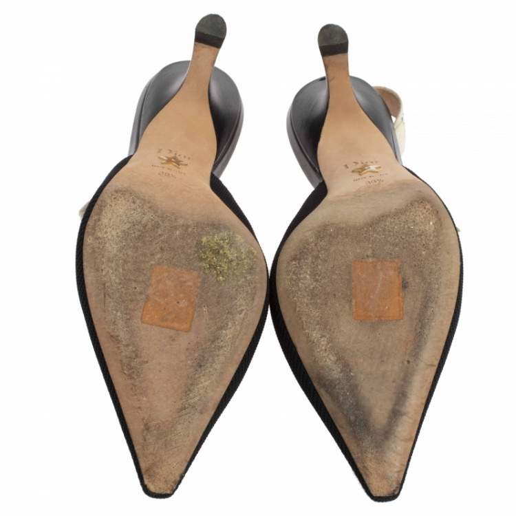 Pre Owned Dior Black Technical Canvas Pointed Toe J'Adior Slingback Sandals Size 39.5