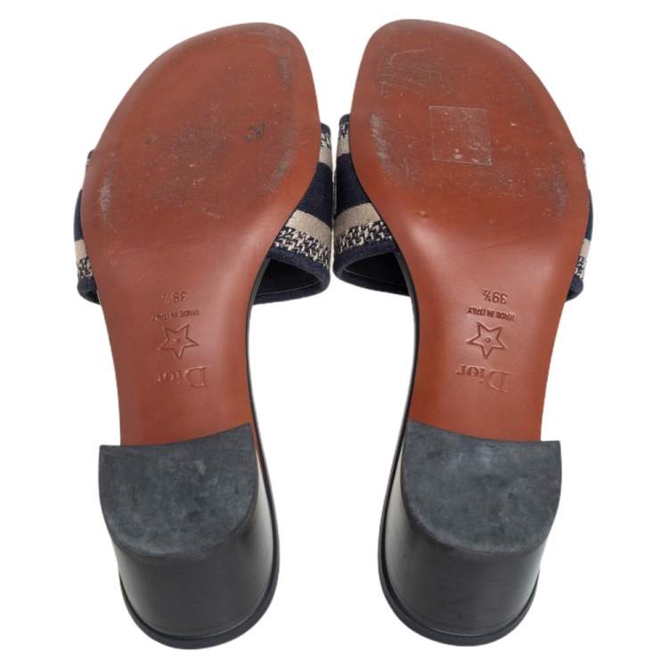 Pre Owned Dior Blue/Beige Cotton Blend Dway Slide Sandals Size 39.5