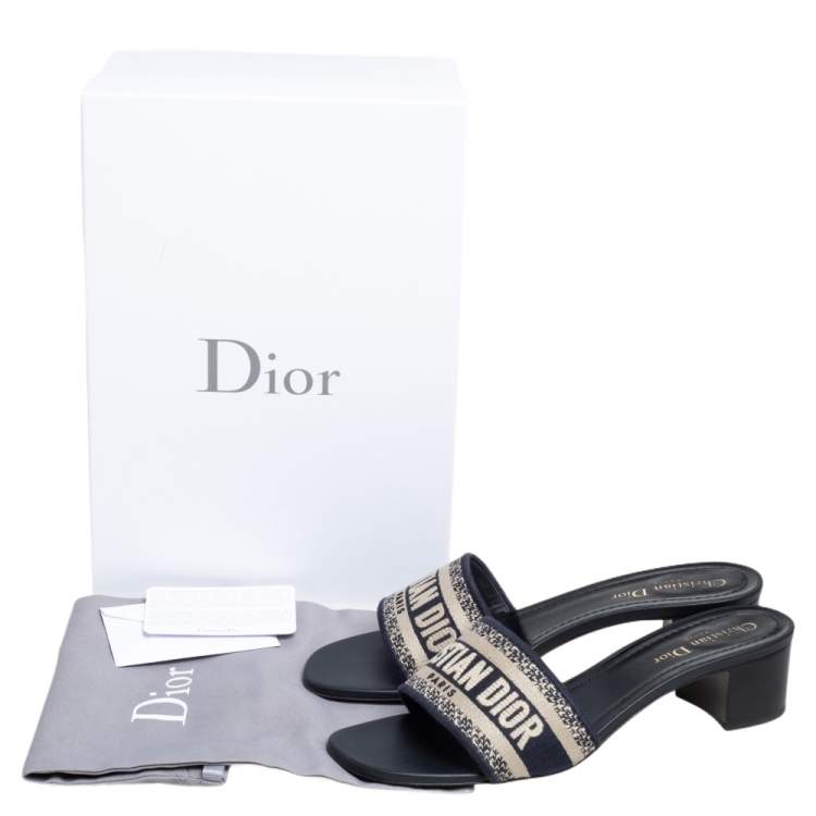 Pre Owned Dior Blue/Beige Cotton Blend Dway Slide Sandals Size 39.5