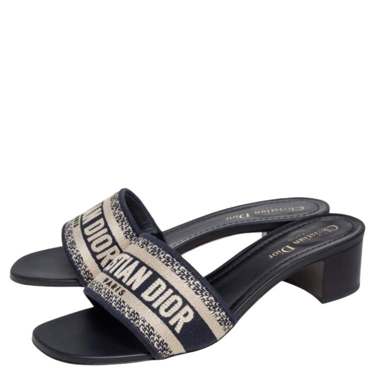 Pre Owned Dior Blue/Beige Cotton Blend Dway Slide Sandals Size 39.5