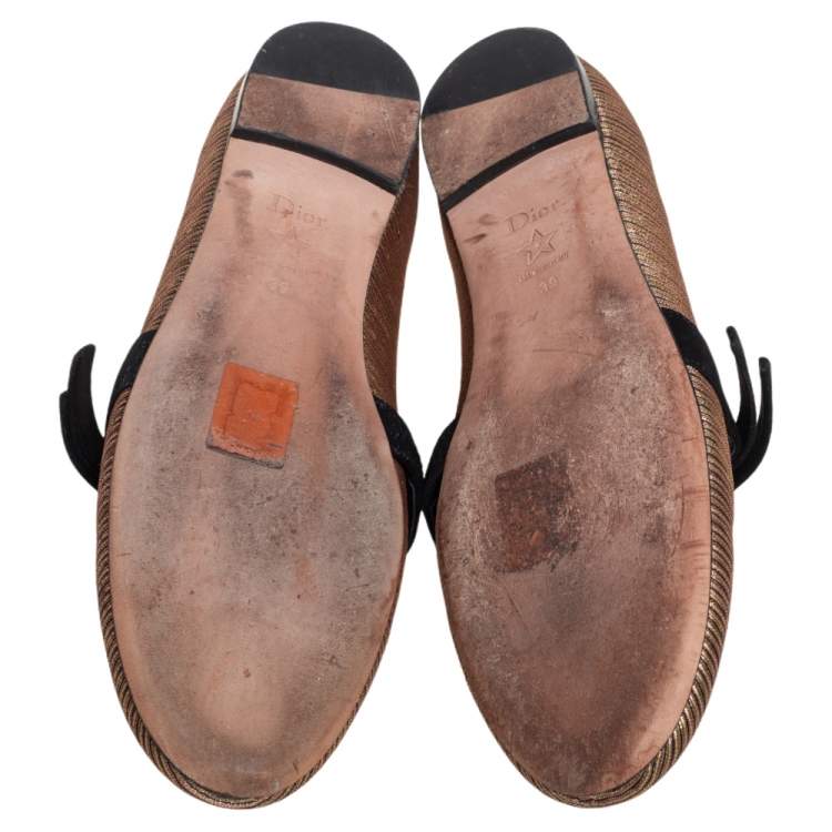 مملوكة مسبقًا Dior Metallic Gold Fabric Miss J'adior Ballerina Flats Size 39