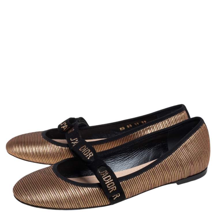 مملوكة مسبقًا Dior Metallic Gold Fabric Miss J'adior Ballerina Flats Size 39