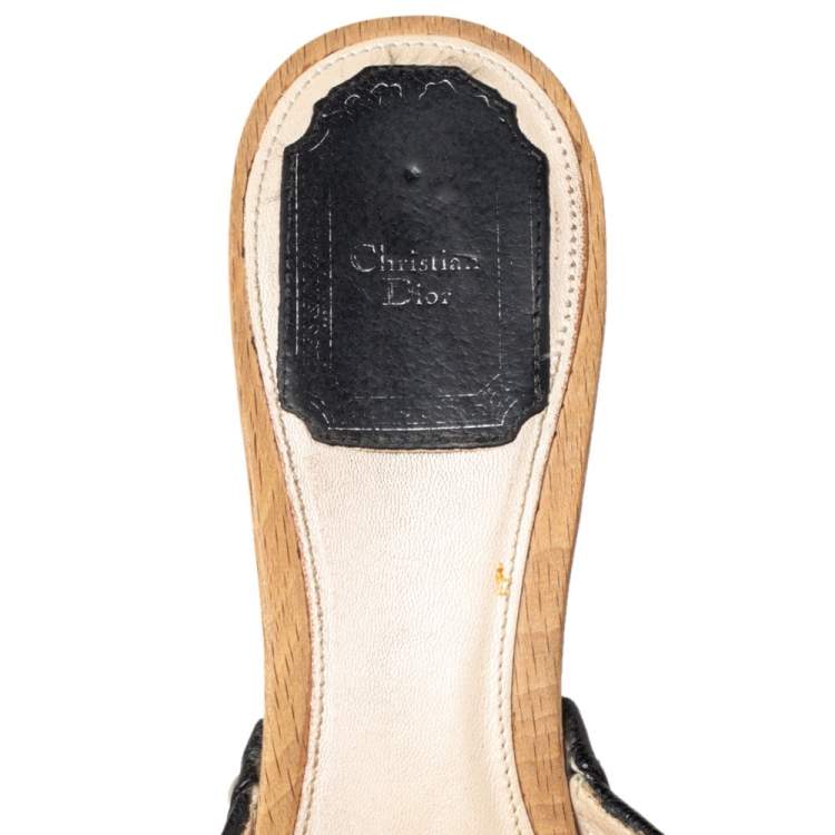 Pre Owned Dior Black Leather Wooden Clogs Size 36.5 