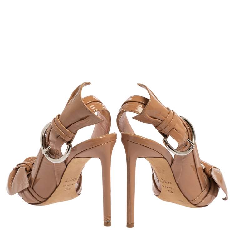 Pre Owned Dior Beige Patent Leather Cosmopolitan Sandals Size 36.5