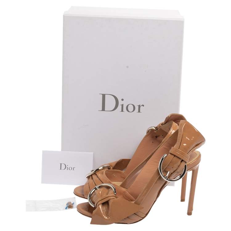 Pre Owned Dior Beige Patent Leather Cosmopolitan Sandals Size 36.5