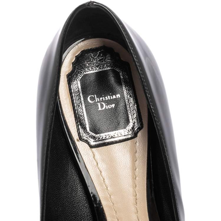 Pre Owned Dior Black Patent Leather Ovale Block Heel Pumps Size 38