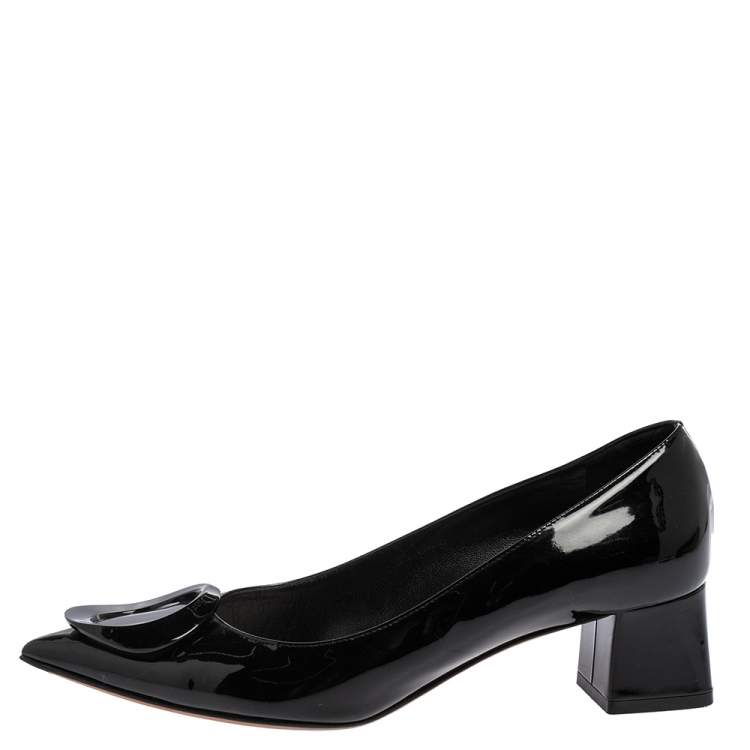Pre Owned Dior Black Patent Leather Ovale Block Heel Pumps Size 38