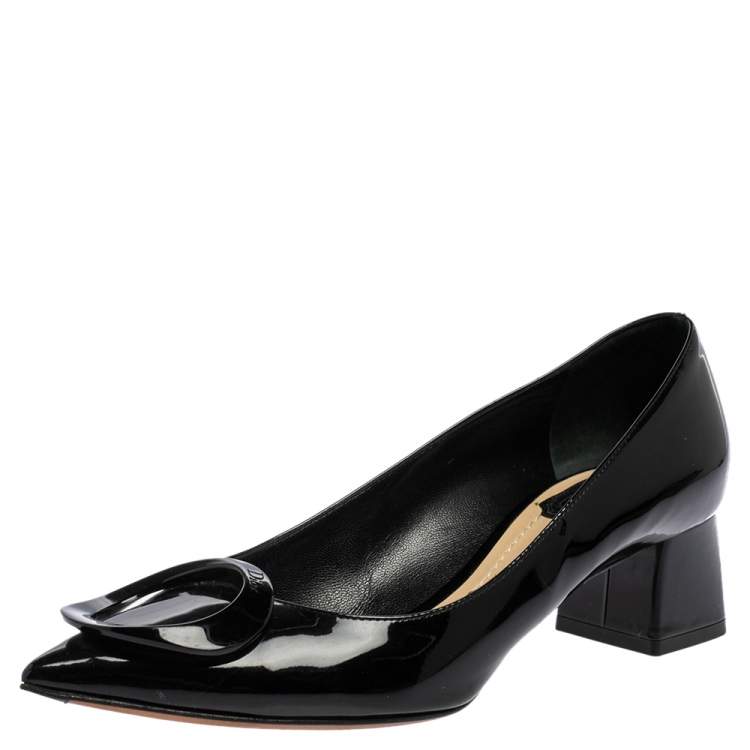 Pre Owned Dior Black Patent Leather Ovale Block Heel Pumps Size 38