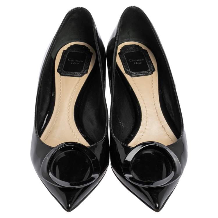 Pre Owned Dior Black Patent Leather Ovale Block Heel Pumps Size 38
