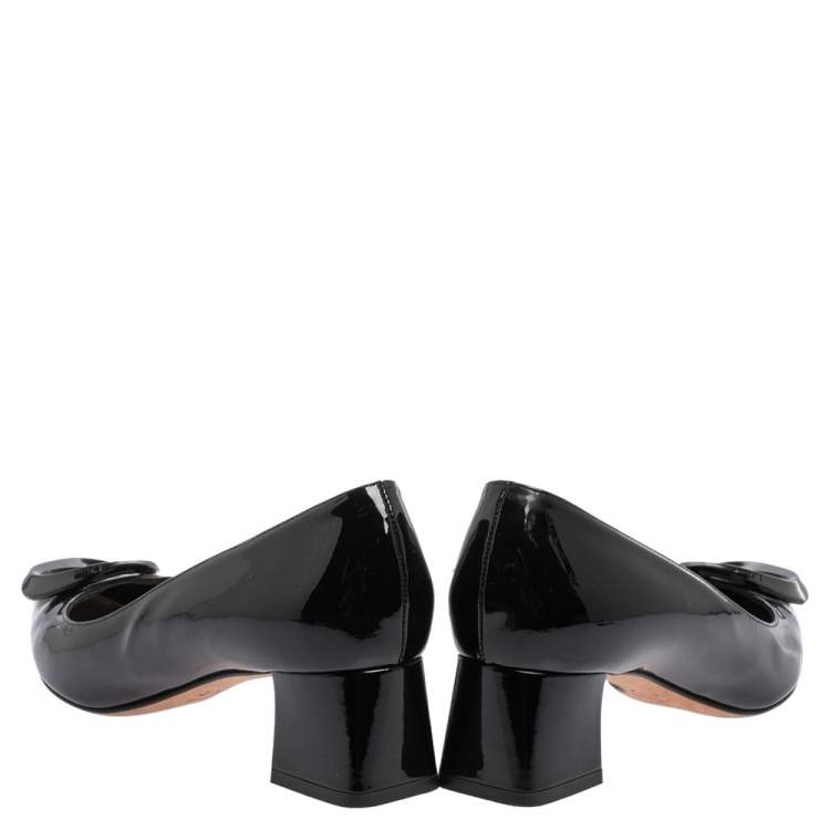 Pre Owned Dior Black Patent Leather Ovale Block Heel Pumps Size 38