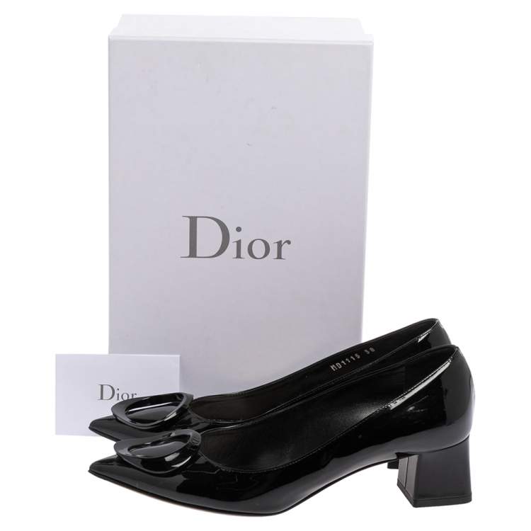 Pre Owned Dior Black Patent Leather Ovale Block Heel Pumps Size 38