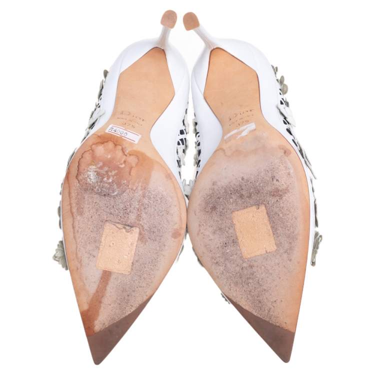 مملوكة مسبقًا Dior White Leather Laser Cut Floral Embellished Pointed Toe Pumps Size 37.5