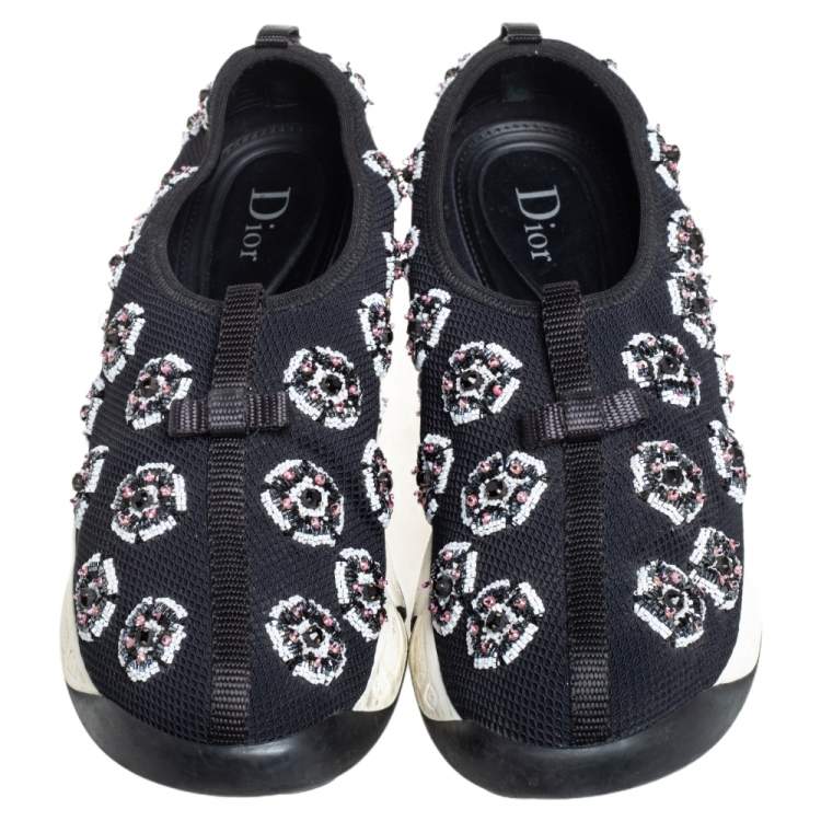 Pre Owned Dior Black Mesh Fusion Crystal Embellished Sneakers Size 39