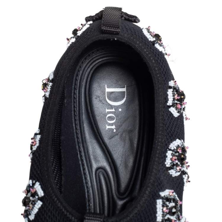 Pre Owned Dior Black Mesh Fusion Crystal Embellished Sneakers Size 39