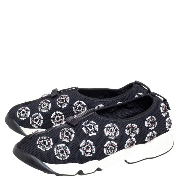 Pre Owned Dior Black Mesh Fusion Crystal Embellished Sneakers Size 39